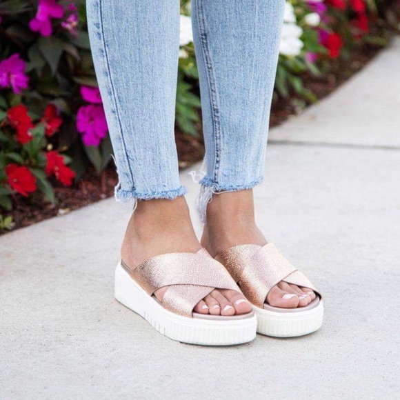 Urban Outfitters Shoes - Rose Gold Metallic Chunky Platform Wedge Sandal